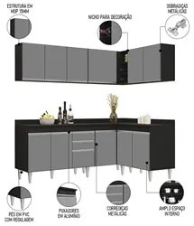 Armário de Cozinha Modulado de Canto 6 Peças CP29 Balcão com Tampo Pre