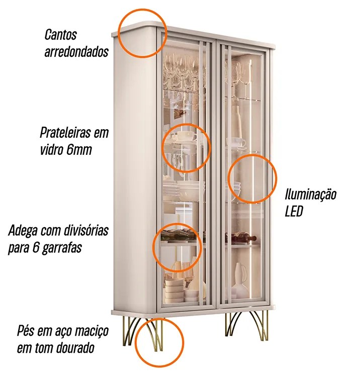 Cristaleira de Vidro com Espelho e LED Lucie H01 - D'Rossi - Off White