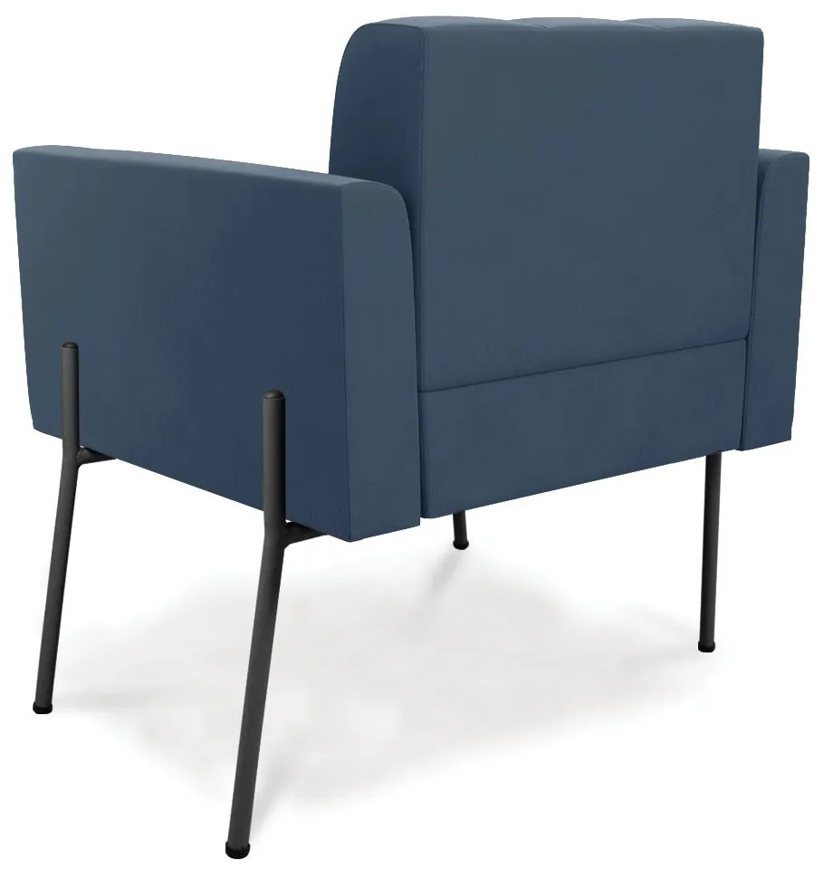 Poltrona Pé de Ferro Preto para Sala Elisa Suede - D'Rossi - Azul Marinho