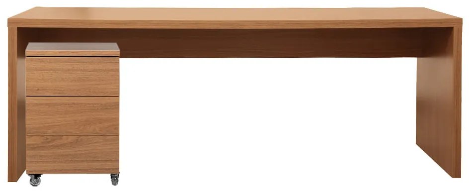 Conjunto Bancada Contemporânea Louro Freijó - 2,06m com Módulo Contemporâneo 3 gavetas Louro Freijó - 42,5cm - Conjunto Office - Bancada Contemporânea Louro Freijó 2,06m + Módulo Contemporâneo 3 gavetas Louro Freijó 42,5cm