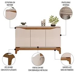 Balcão Buffet para Sala de Jantar 3 Portas 139cm Alice D04 Freijó/Off