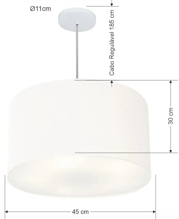 Lustre Pendente Cilíndrico Md-4257 Cúpula em Tecido 45x30cm Branco - Bivolt