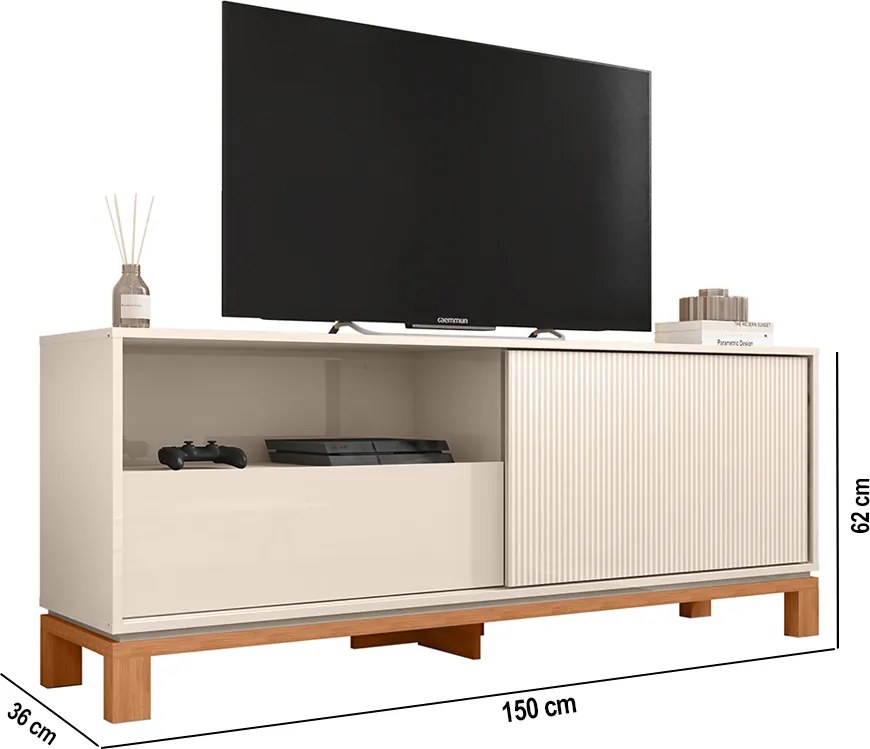 Rack Bancada Tv Para Sala de Estar 150cm Visari C01 - D'Rossi - Off White/Freijó