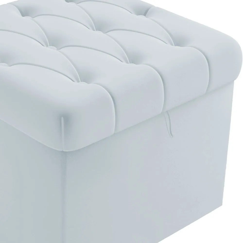 PUFF BAU CAPITONE QUADRADO SUEDE CINZA -