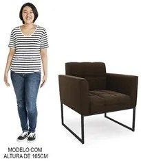 Sofá Namoradeira e 2 Poltronas Base Industrial Preto Ana Suede Marrom