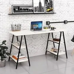 Mesa Escrivaninha Cavalete 150cm Estilo Industrial Prisma C08 Snow/Pre