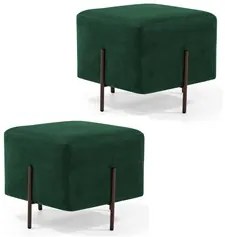 Kit 2 Puffs Decorativos 45cm Base Aço Status C-303 Veludo Verde Musgo