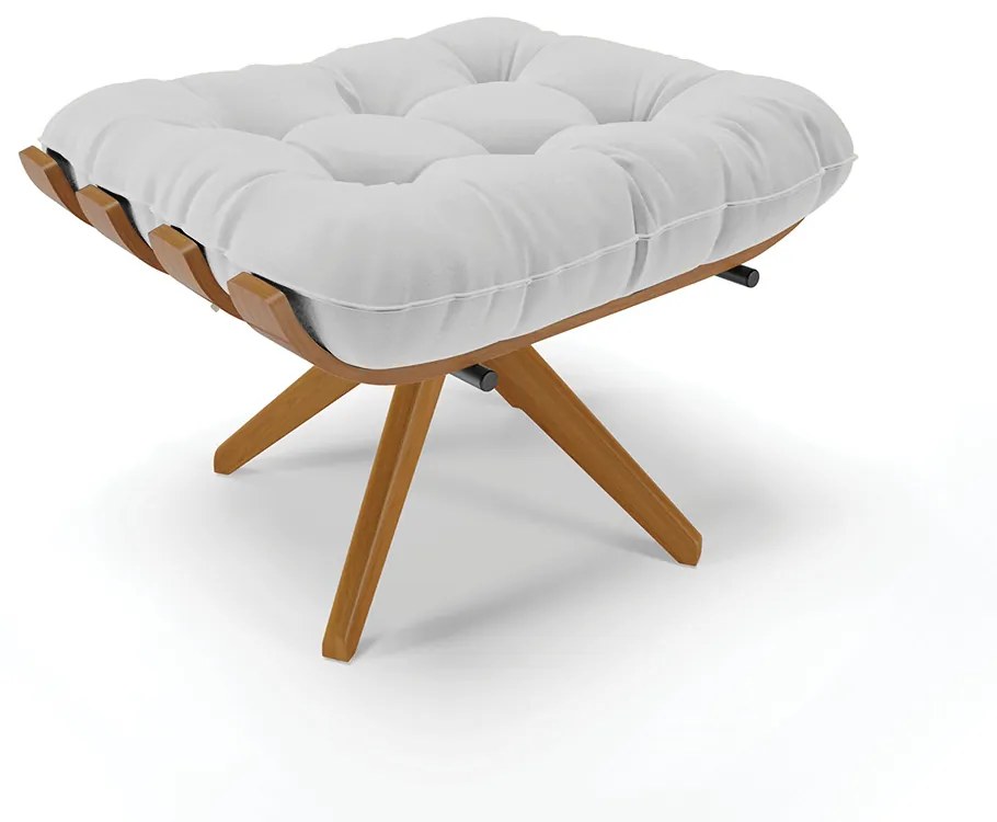 Poltrona com Puff Giratório Costela Linho Cinza Base de Madeira MA30 M11 - D'Rossi