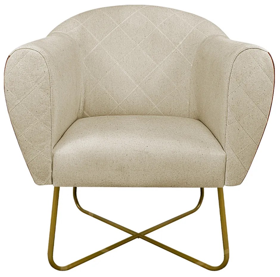Poltrona Grazi Base X Dourada Sintético Nozes Linho - ADJ Decor