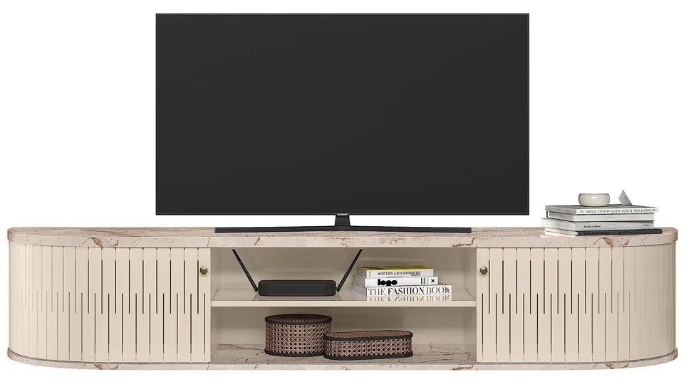 Rack TV 75 Pol 183cm Bancada Suspenso Ripado Aurenzo Calacata/Off White M20 - D'Rossi