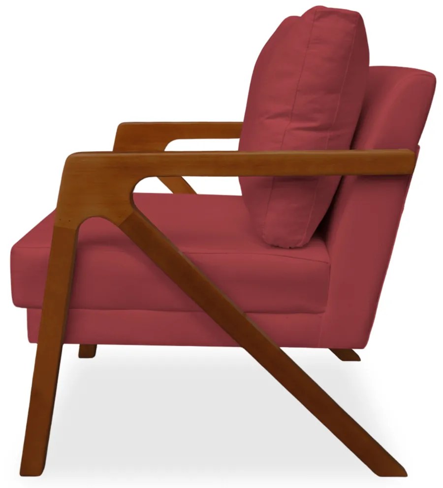 Poltrona Decorativa Amber Base De Madeira Veludo Vermelho