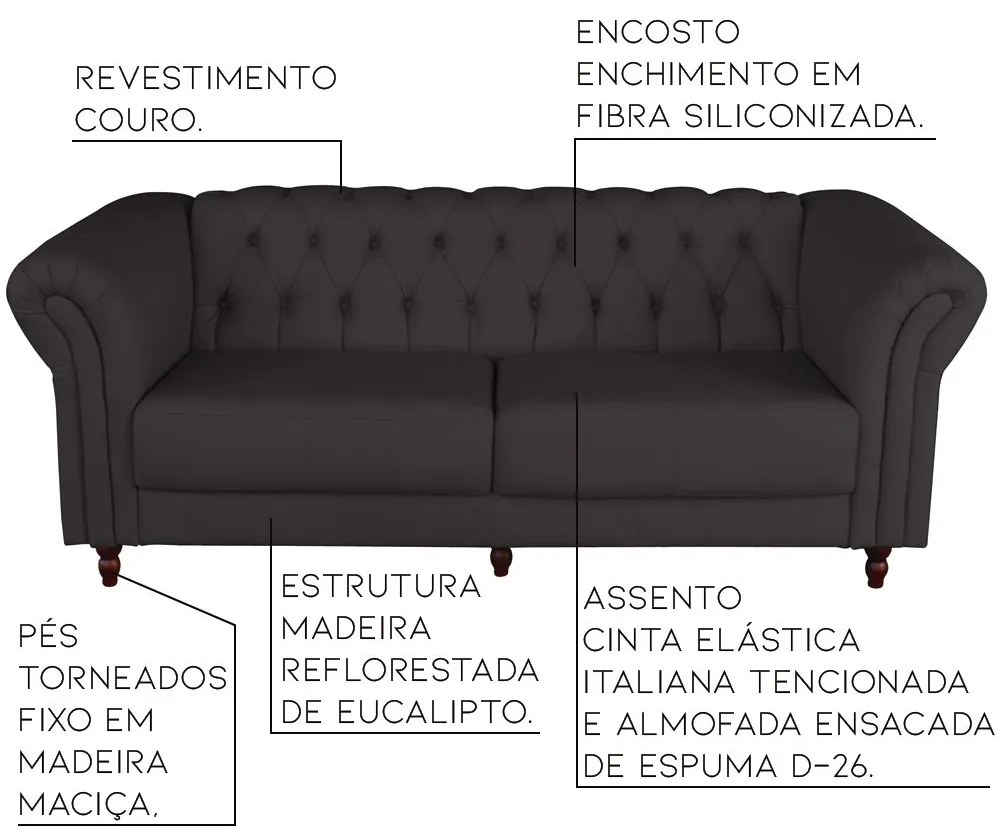 Sofá 2 Lugares Maggiore 200cm Couro Marrom G58 - Gran Belo