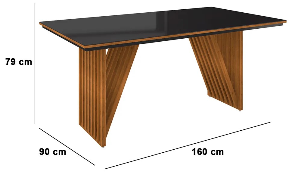 Mesa de Jantar Retangular Mia 160x90 cm Preto com Base de Madeira Mel - D'Rossi