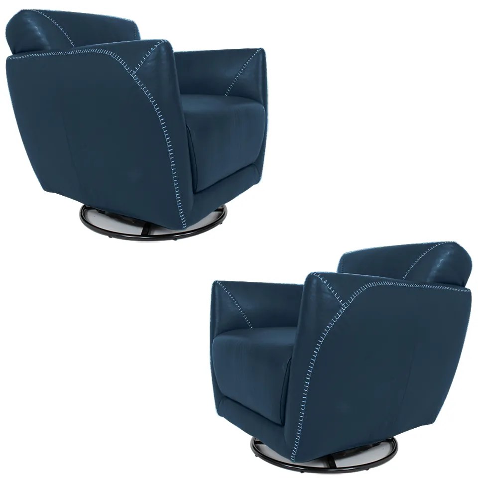 Kit 2 Poltronas Decorativas Valentina Sala de Estar Giratória Couro Azul Marinho Brilho G40 - Gran Belo