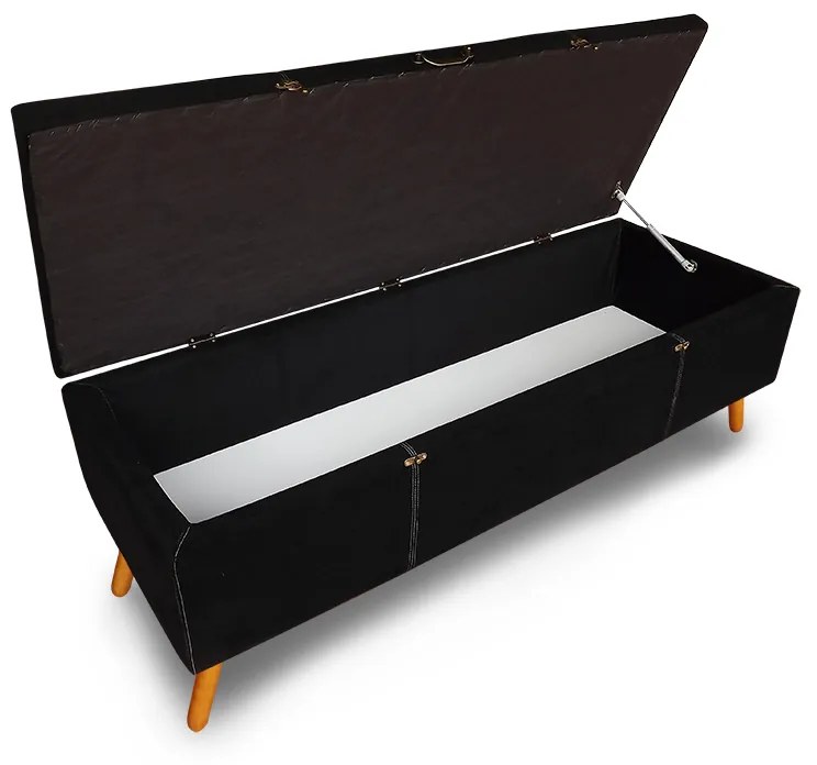 Cabeceira com Calçadeira Baú Solteiro 90cm Caribe Suede Preto - Sheep Estofados - Preto