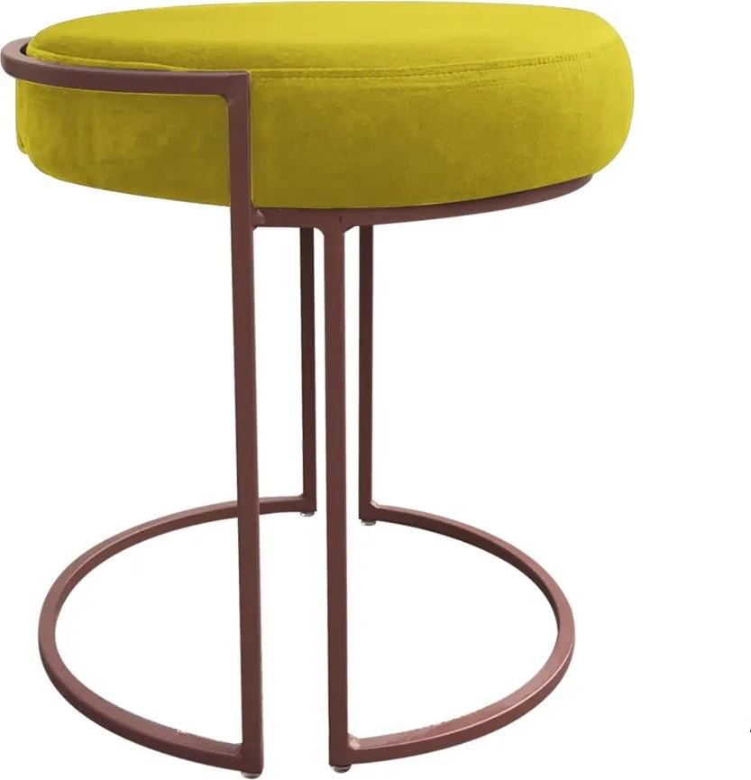 Puff Redondo Base Industrial Cobre Kit 2 Love Suede - Amarelo