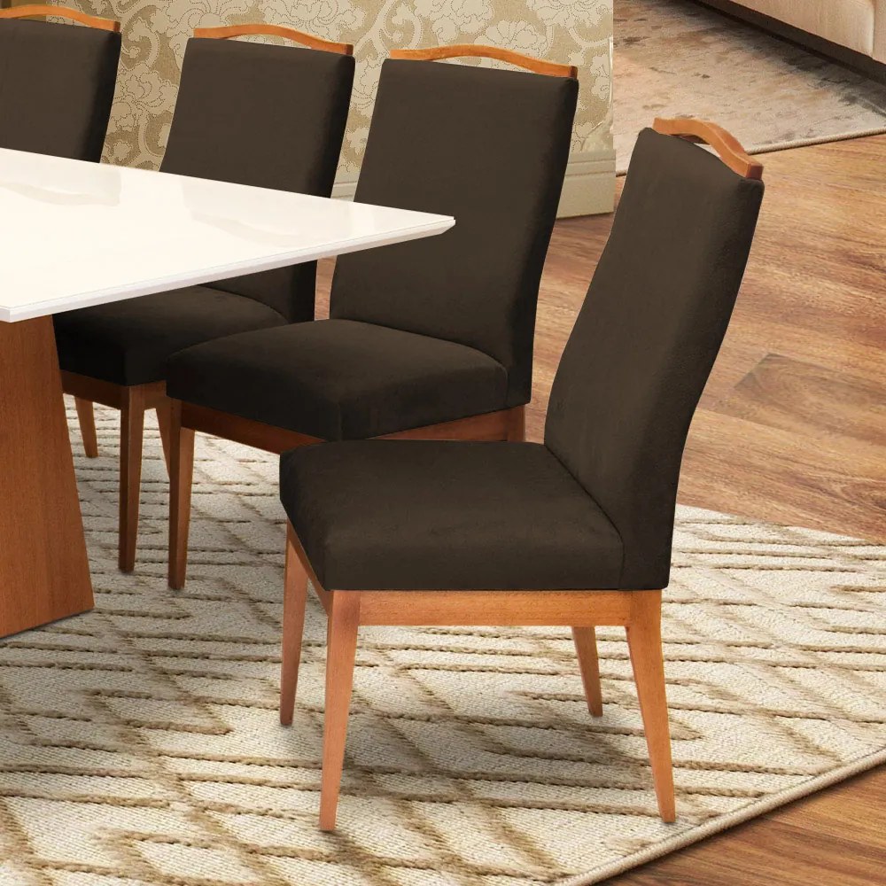 Conjunto 6 Cadeiras Decorativa Lara Aveludado Marrom