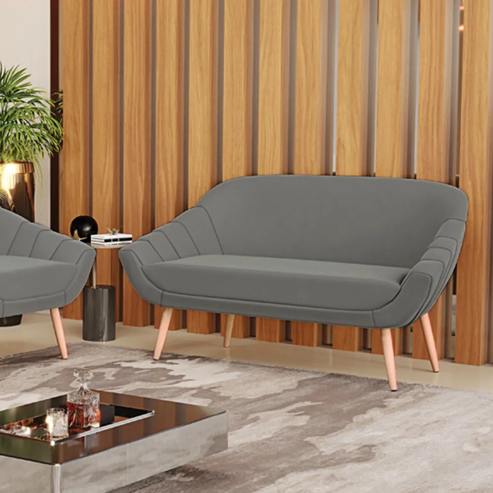 Namoradeira 02 Lugares Giovana Suede Pés Palito Natural - D'Rossi - Grafite