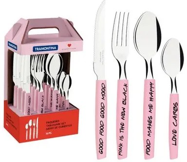 Faqueiro Tramontina My Lovely Kitchen 16 peças Rosa em Aço Inox