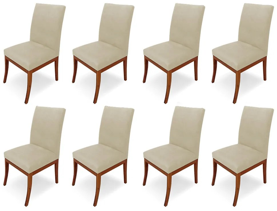 Conjunto 8 Cadeiras Raquel para Sala de Jantar Base de Eucalipto Suede Bege