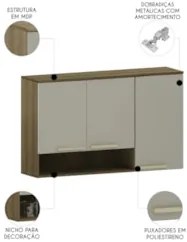 Armário Cozinha 120cm 3 Portas Com Nicho Nádia Mocca/Avelã L01 - Mpoze