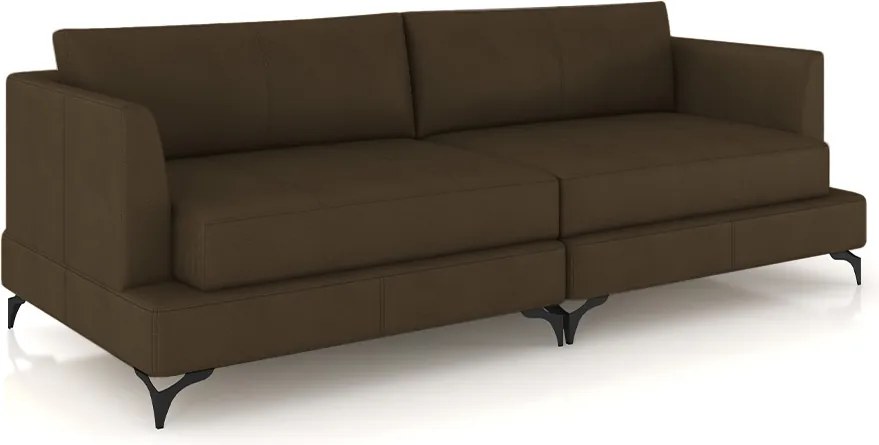 Sofá Living Bipartido 270cm Indonésia Pés de Ferro Couro Capuccino G52 - Gran Belo