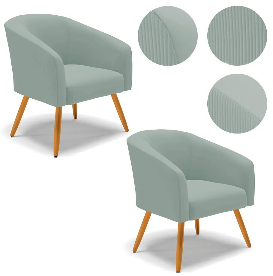 Poltrona Decorativa Pé Palito Castanho Kit 2 Stella Cotelê Ext/Veludo D03 - D'Rossi - Menta