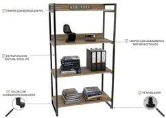 Kit 3 Estantes Livreiro Prisma Estilo Industrial 80cm 4 Prateleiras C0