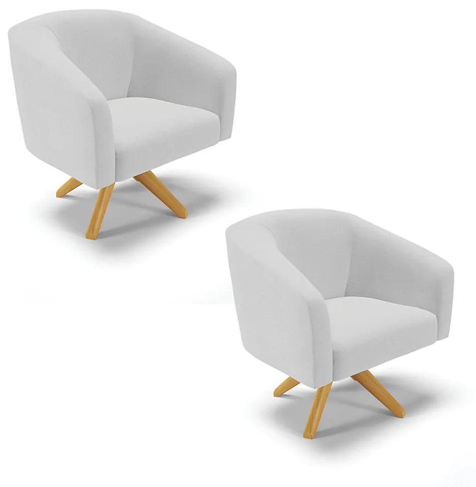Poltrona Sala Decorativa Giratória Madeira Kit 2 Stella Linho D03 - D'Rossi - A05 Cinza