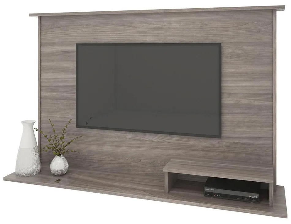 Painel Para TV Até 47" 1 Nicho 2 Prateleiras Cinza Carvalho