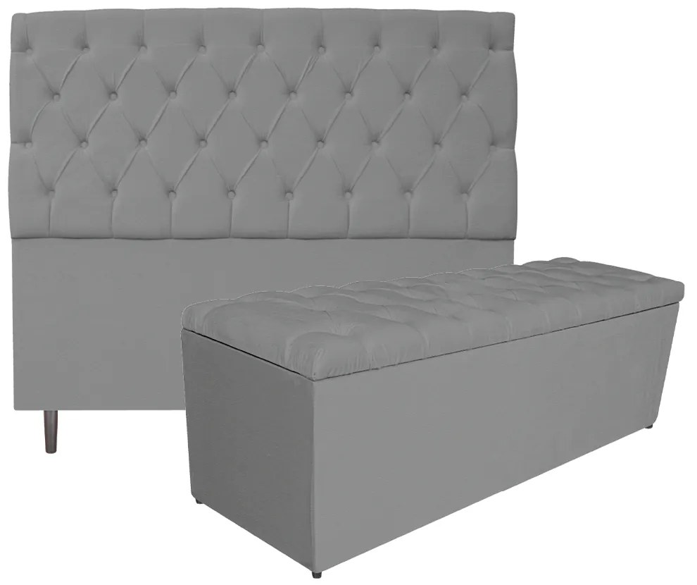Kit Cabeceira e Calçadeira Liverpool 140 cm Casal Corano Cinza - ADJ Decor