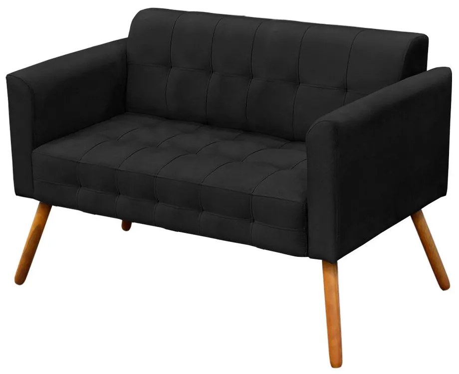 Kit 01 Namoradeira e 01 Poltrona Giratória Elisa Suede Base Estrela Cromada D'Rossi - Preto