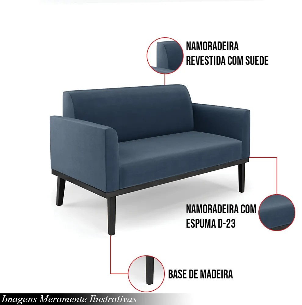 Poltrona Namoradeira Decorativa Isabella Pés Fixo em Madeira Preto Suede Azul Marinho G19 - Gran Belo