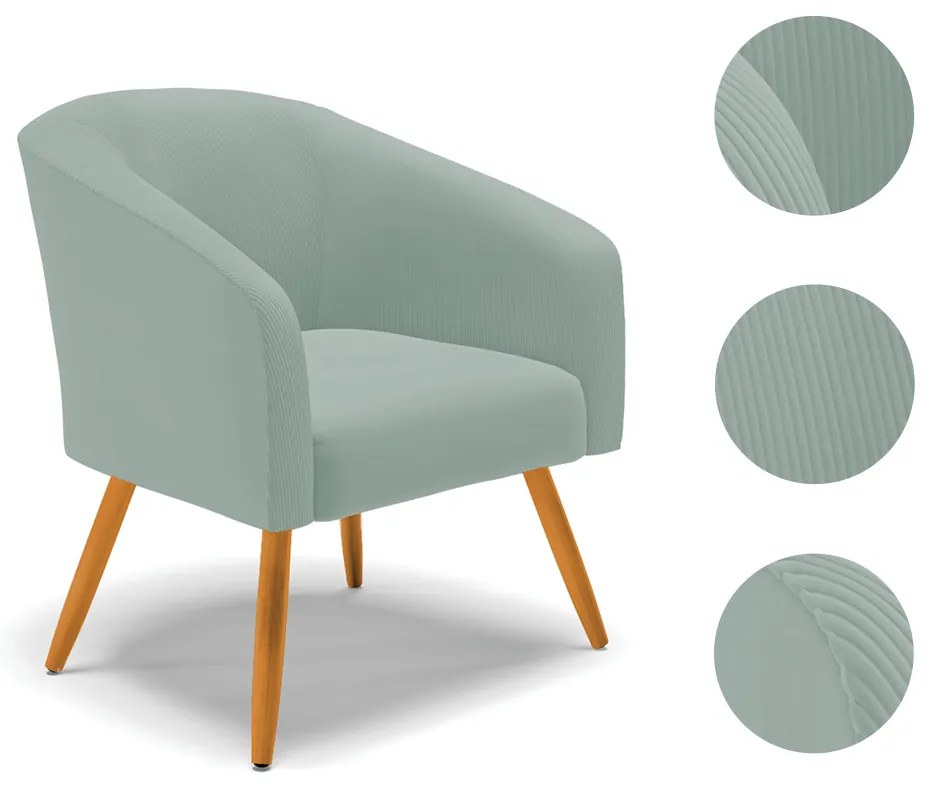 Poltrona Decorativa Pé Palito Castanho Kit 2 Stella Cotelê Int/Veludo D03 - D'Rossi - Menta