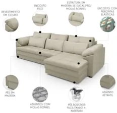 Sofá Retrátil 4 Lugares Para Sala 332cm Dijon Couro Creme S07 - Mpozen