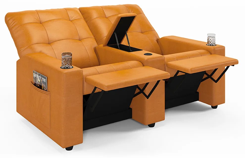 Poltrona do Papai Reclinável Sala de Cinema Movie 2 Lugares Manual Baú USB PU Whisky G23