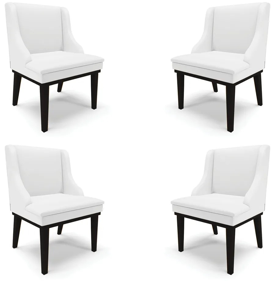 Kit 4 Cadeiras Decorativas Sala de Jantar Base Fixa de Madeira Firenze PU Branco Fosco/Preto G19 - Gran Belo