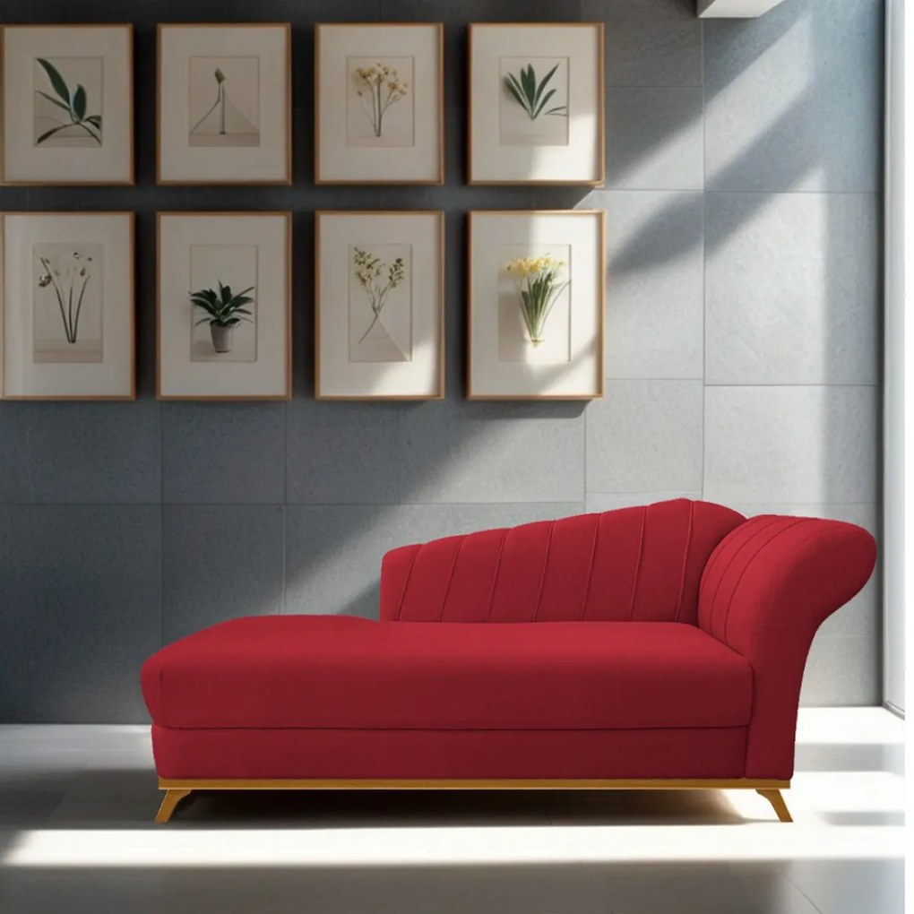 Recamier Vanessa 185cm Lado Esquerdo Suede Vermelho - ADJ Decor