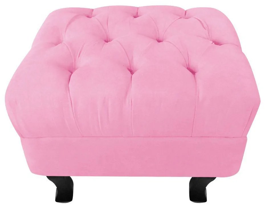 Puff Baú Retrô Luis XV Suede Rosa Bebê - D'Rossi