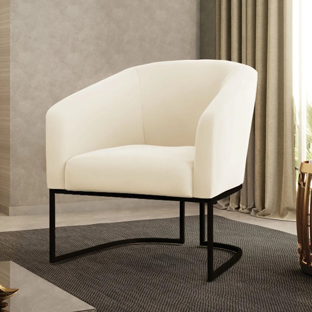Poltrona Stella Veludo Base Industrial Preto D03 - D'Rossi - Bege