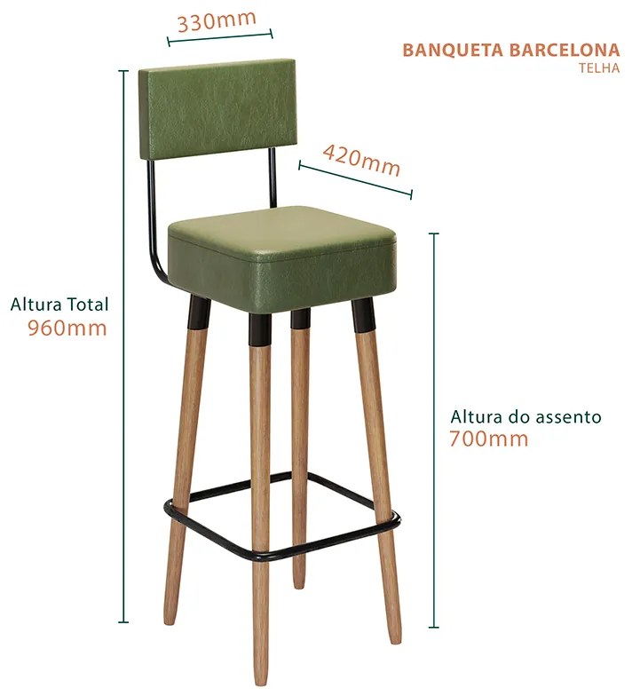Banqueta Barcelona Pés Palito de Madeira Corano Verde - Sheep Estofados - Verde