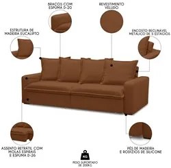 Sofá Retrátil Reclinável 3 Lugares 195cm Roma F05 Veludo Terracota - M