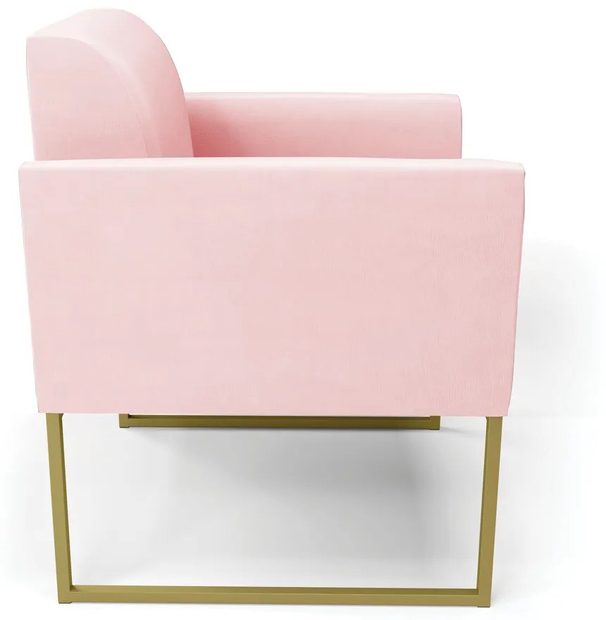 Kit 2 Poltronas Base Industrial Dourado Marisa Suede Rosa Bebê D03 - DRossi