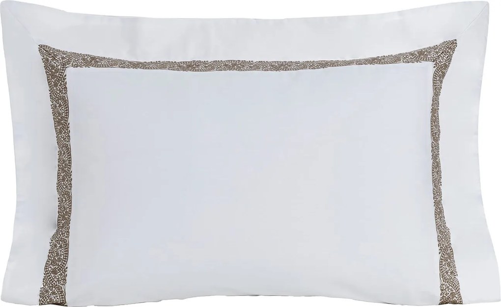 Fronha Avulsa Trussardi Cetim 300 Fios Rosaria 50x70cm - Branco e Marrone  Branco e Marrone