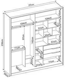 Guarda Roupa Casal 2 Portas 2 Com Espelhos 3 Gavetas Belga D02 Amendol