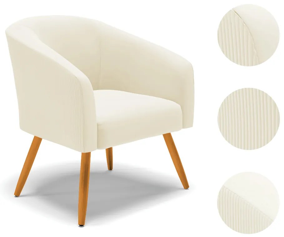 Poltrona Decorativa Pé Palito Castanho Stella Cotelê Ext/Veludo D03 - D'Rossi - Off White