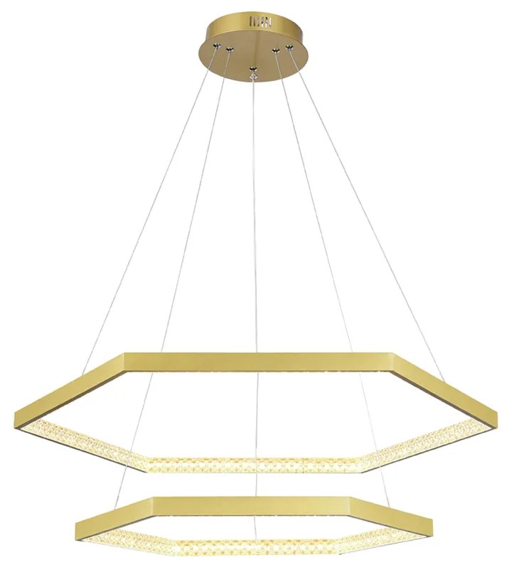 Pendente Hex Aros Ø80X3,5Cm / Ø60X3,5Cm Led 70W 3000K Bivolt / Hexagon... (Dourado)