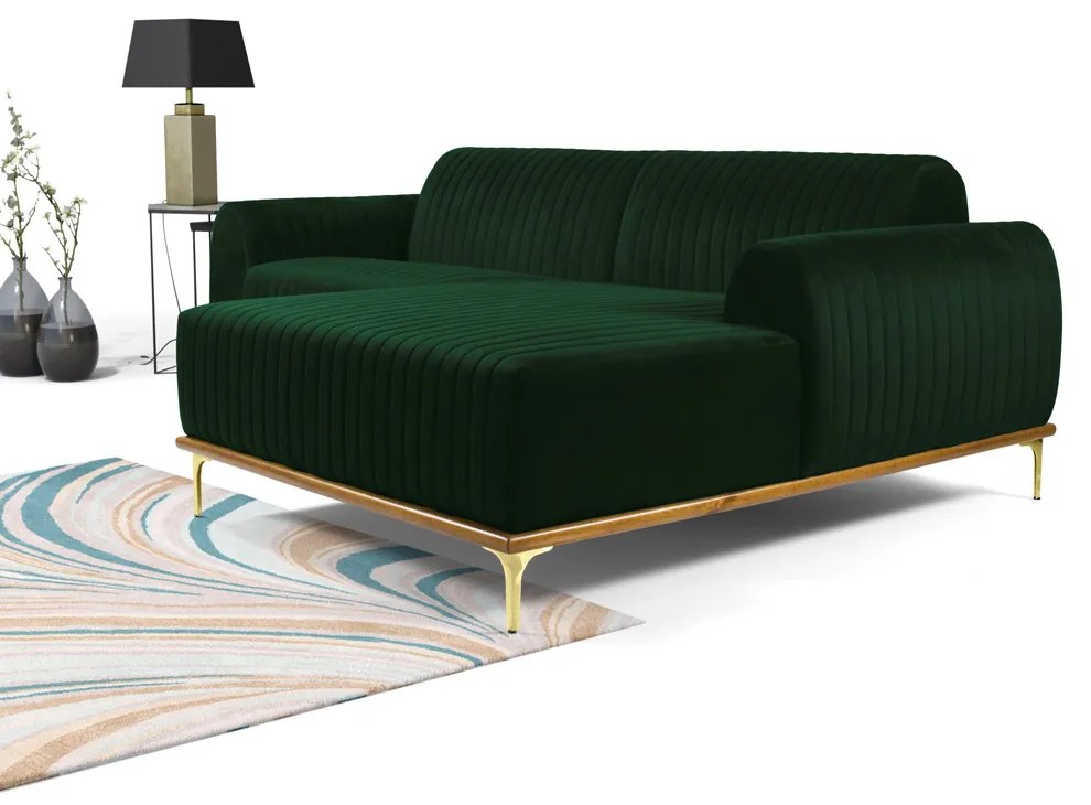 Sofá 3 Lugares Lisboa D07 com Chaise Direita 230cm Veludo Esmeralda - D'Rossi