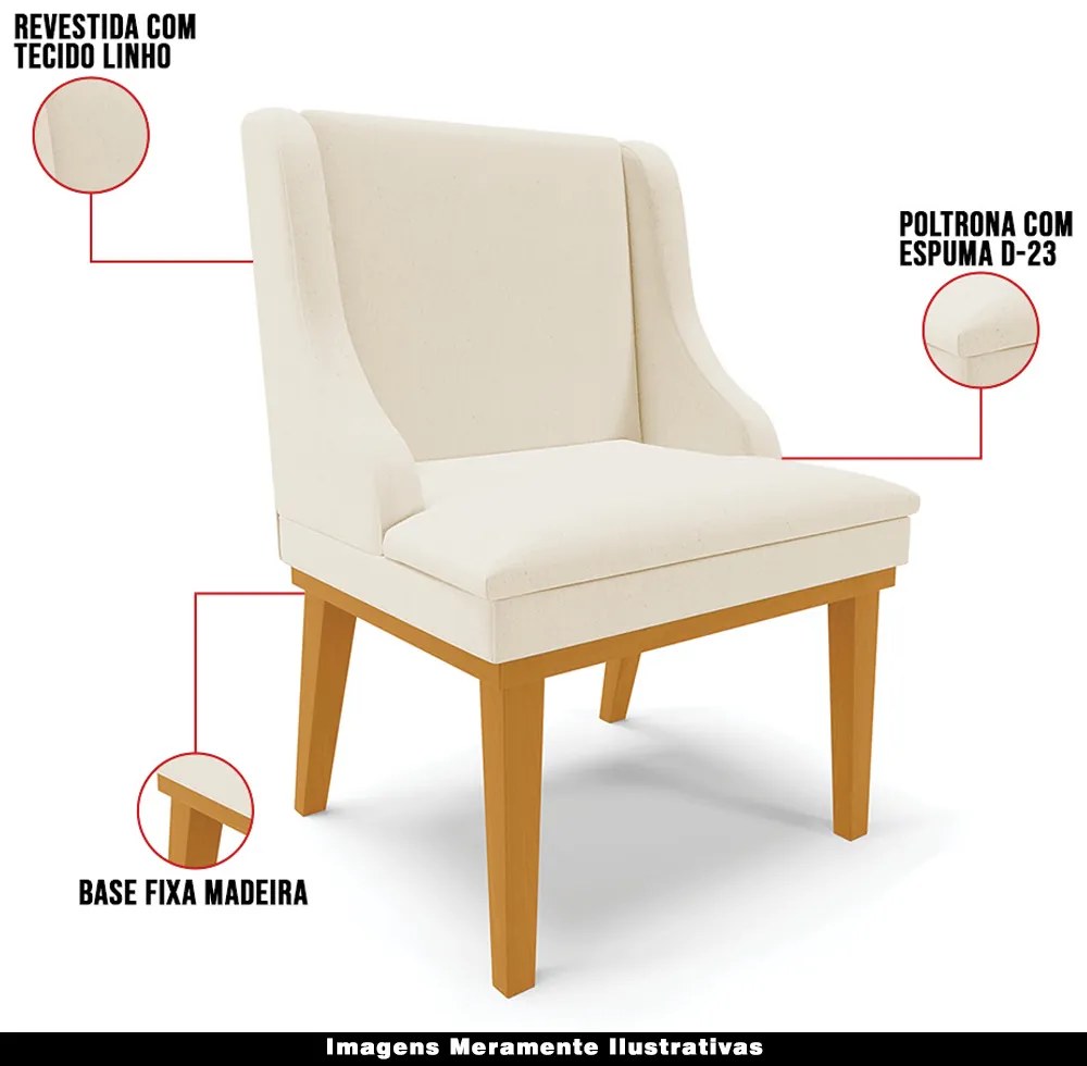 Poltrona Decorativa Base Fixa de Madeira Firenze Linho Bege/Castanho G19 - Gran Belo