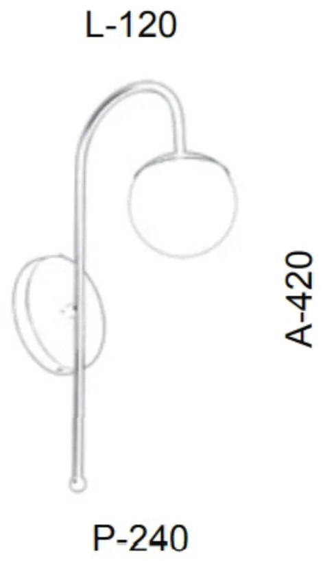 Arandela Globo Haste Curva Simples 12X24X42Cm Metal E Globo Ø12Cm 01Xg... (CAFÉ / COBRE BRILHO, FOSCO (BRANCO))